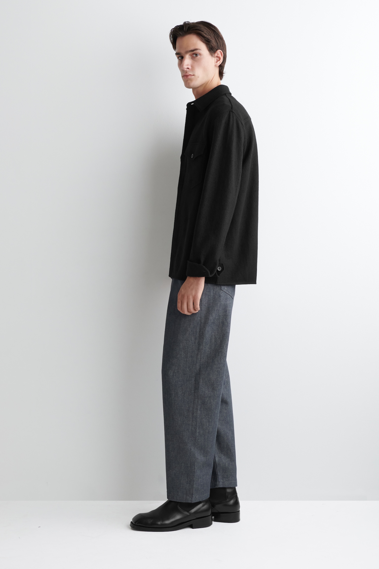 RELAXED BOILED-WOOL OVERSHIRT - BLACK/DARK BROWN/DARK KHAKI - 7