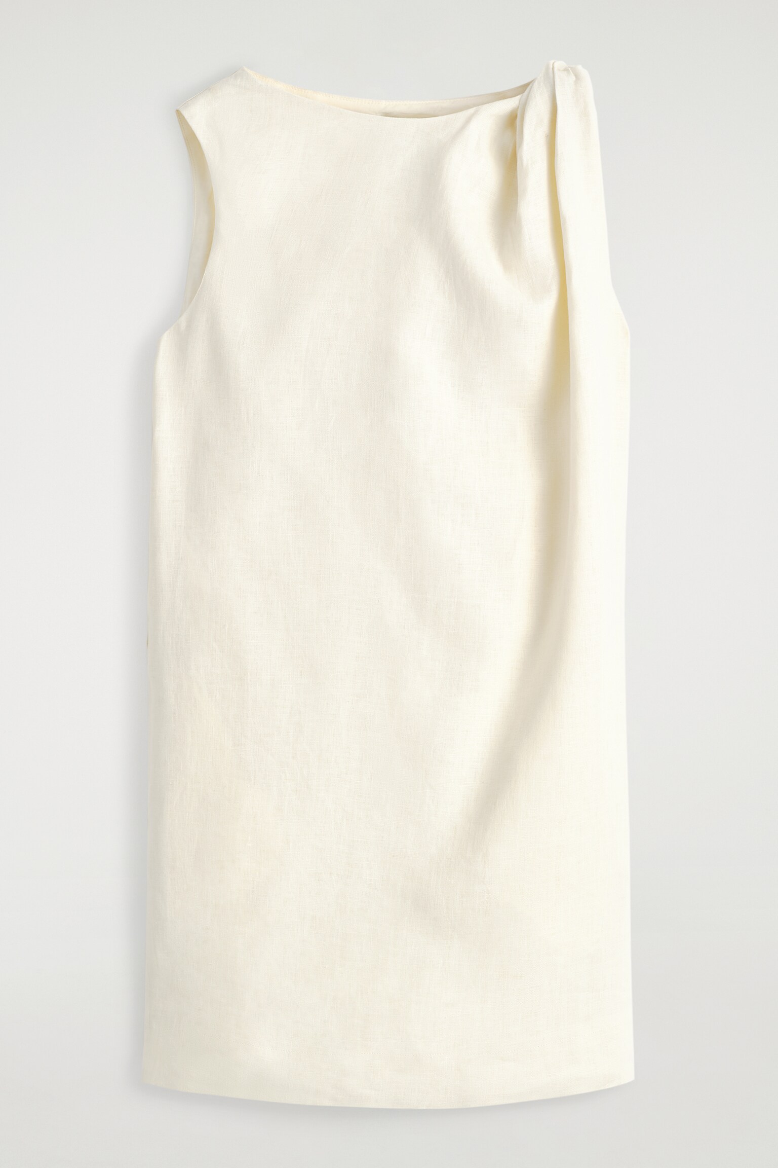 VESTIDO CORTO DE LINO CON DETALLE RETORCIDO - AMARILLO MANTEQUILLA/NEGRO - 2