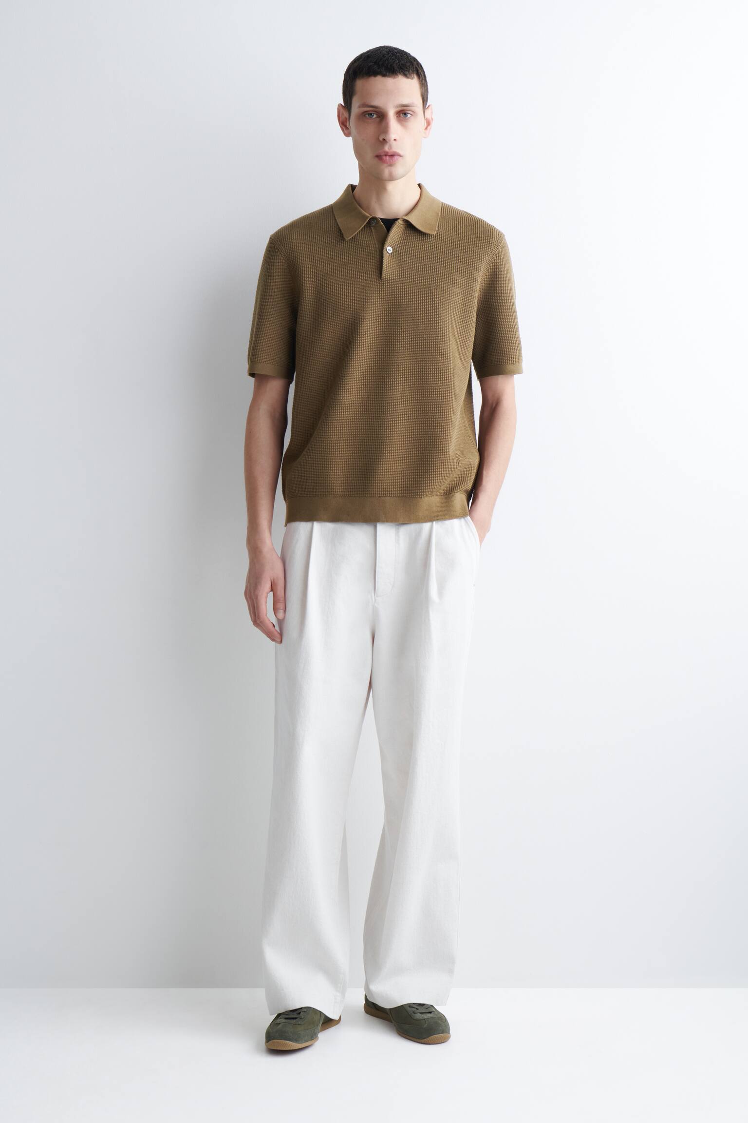 POLO DE ALGODÓN DE PUNTO GOFRE - BEIGE OSCURO/NEGRO - 4