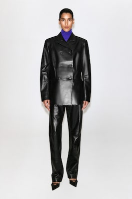 LEATHER DOUBLE-BREASTED BLAZER — BLACK 1