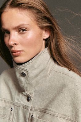 MOCK-NECK DENIM JACKET — BEIGE 8