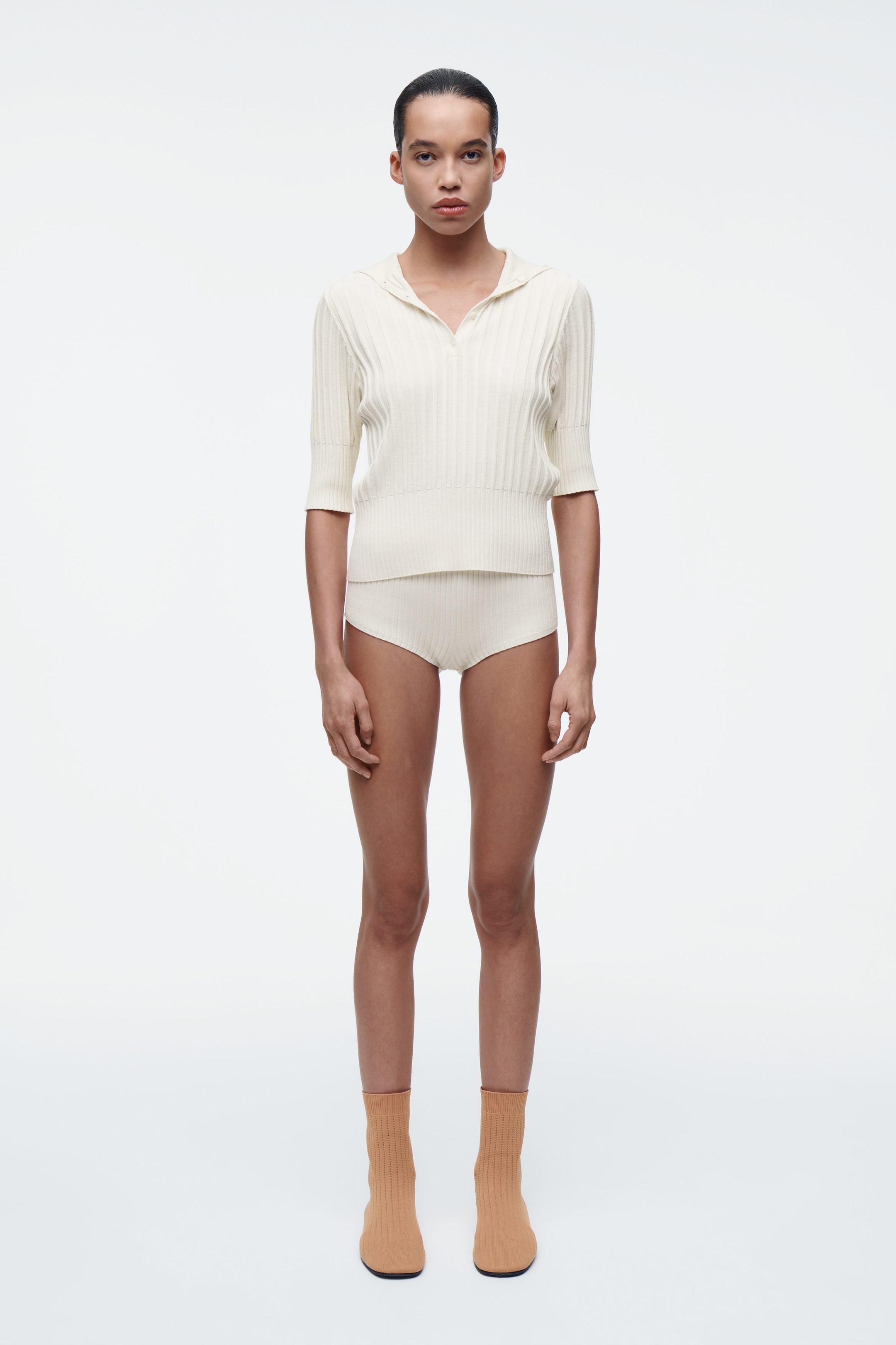 RIB-KNIT SILK MICRO SHORTS