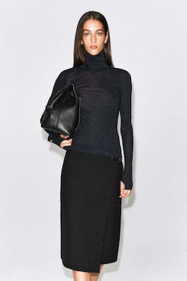 MERINO WOOL TURTLENECK TOP — CHARCOAL MÉLANGE 1