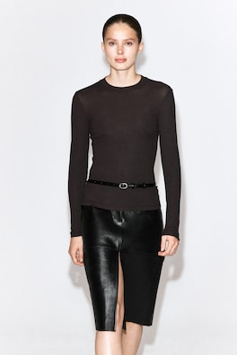 CREPE-JERSEY LONG-SLEEVED T-SHIRT — BROWN 1