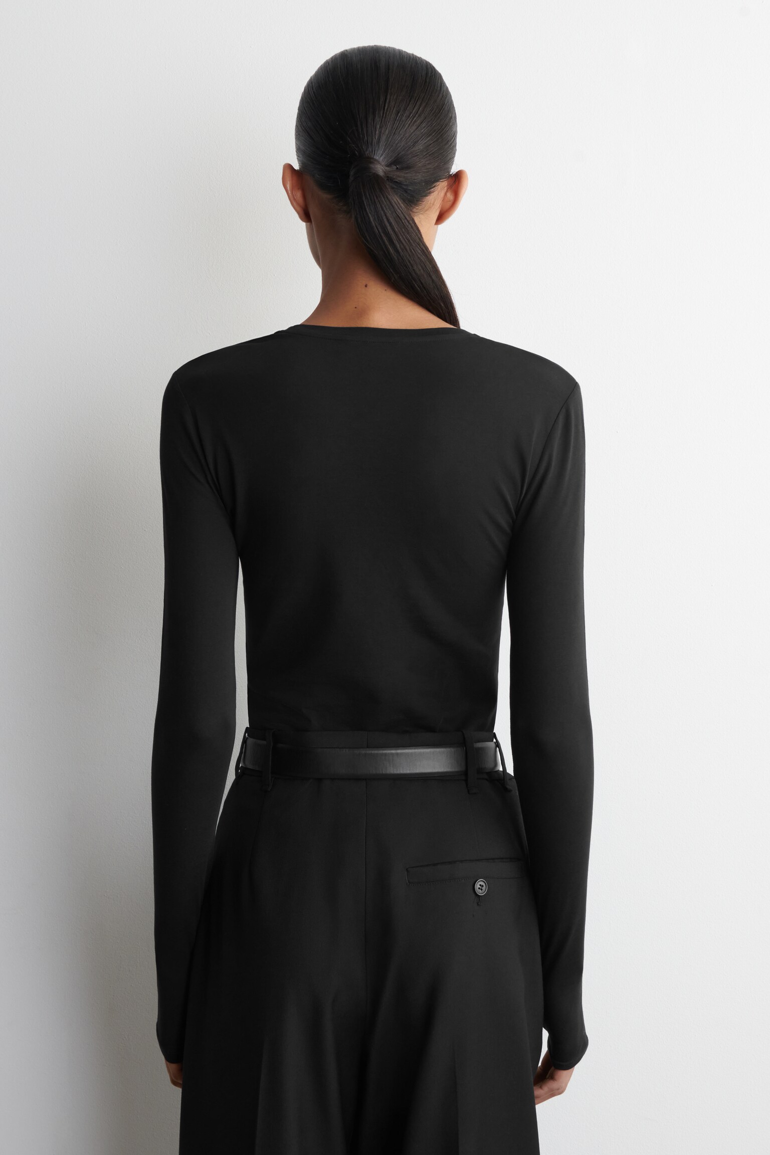 TOP IN COTONE A MANICHE LUNGHE - NERO/BIANCO - 5