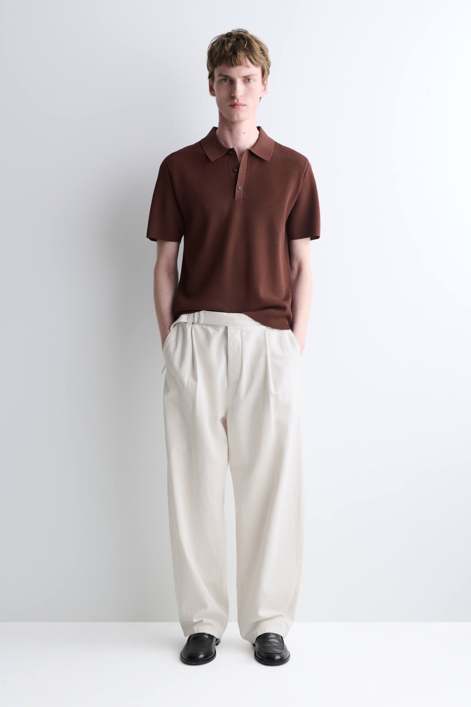 POLO SLIM EN MAILLE BOUCLÉE CÔTELÉE - ROUILLE/SAUGE - 3