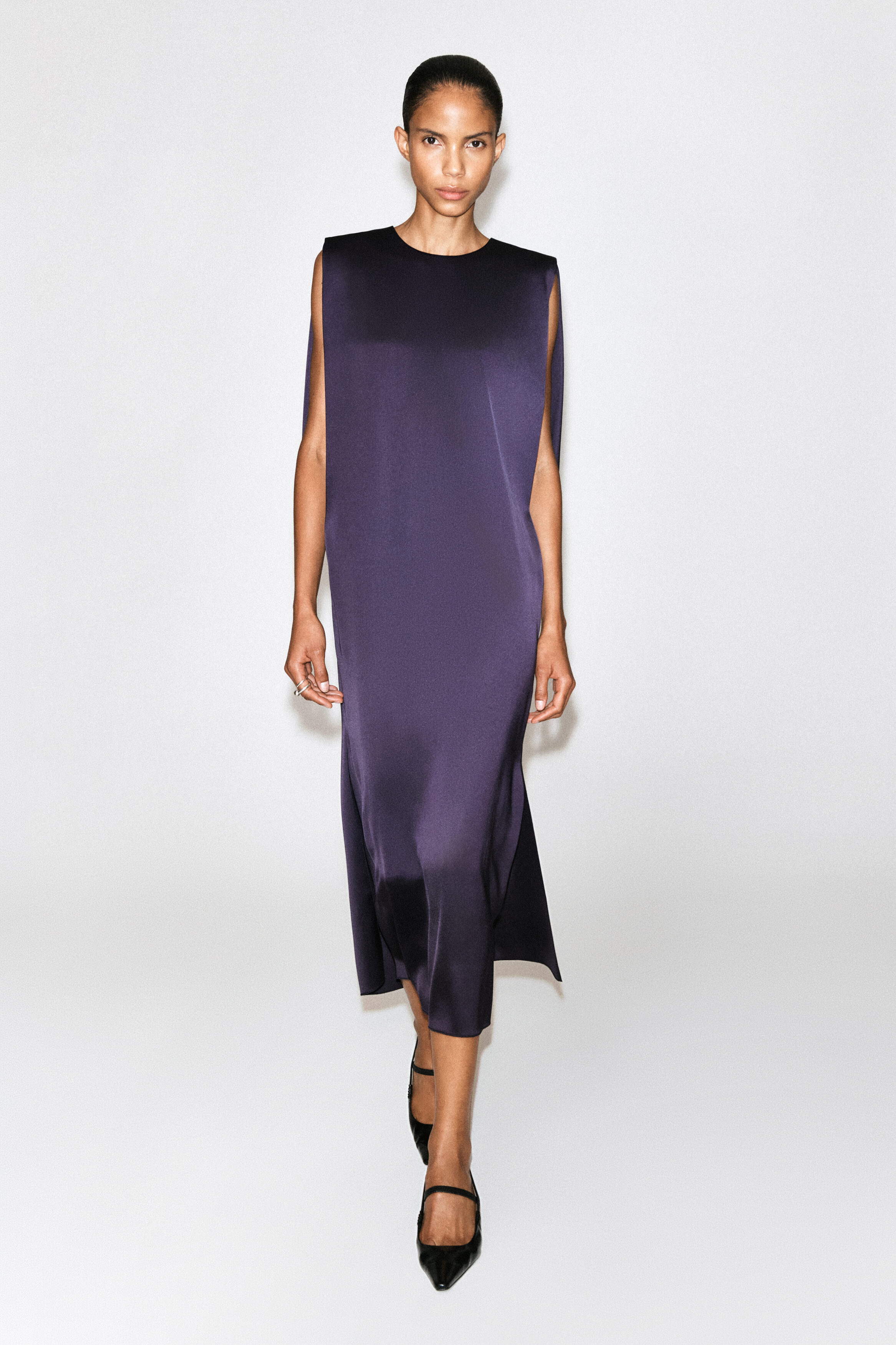 DRAPED OPEN-BACK MATTE-SATIN DRESS - AUBERGINE | COS DK
