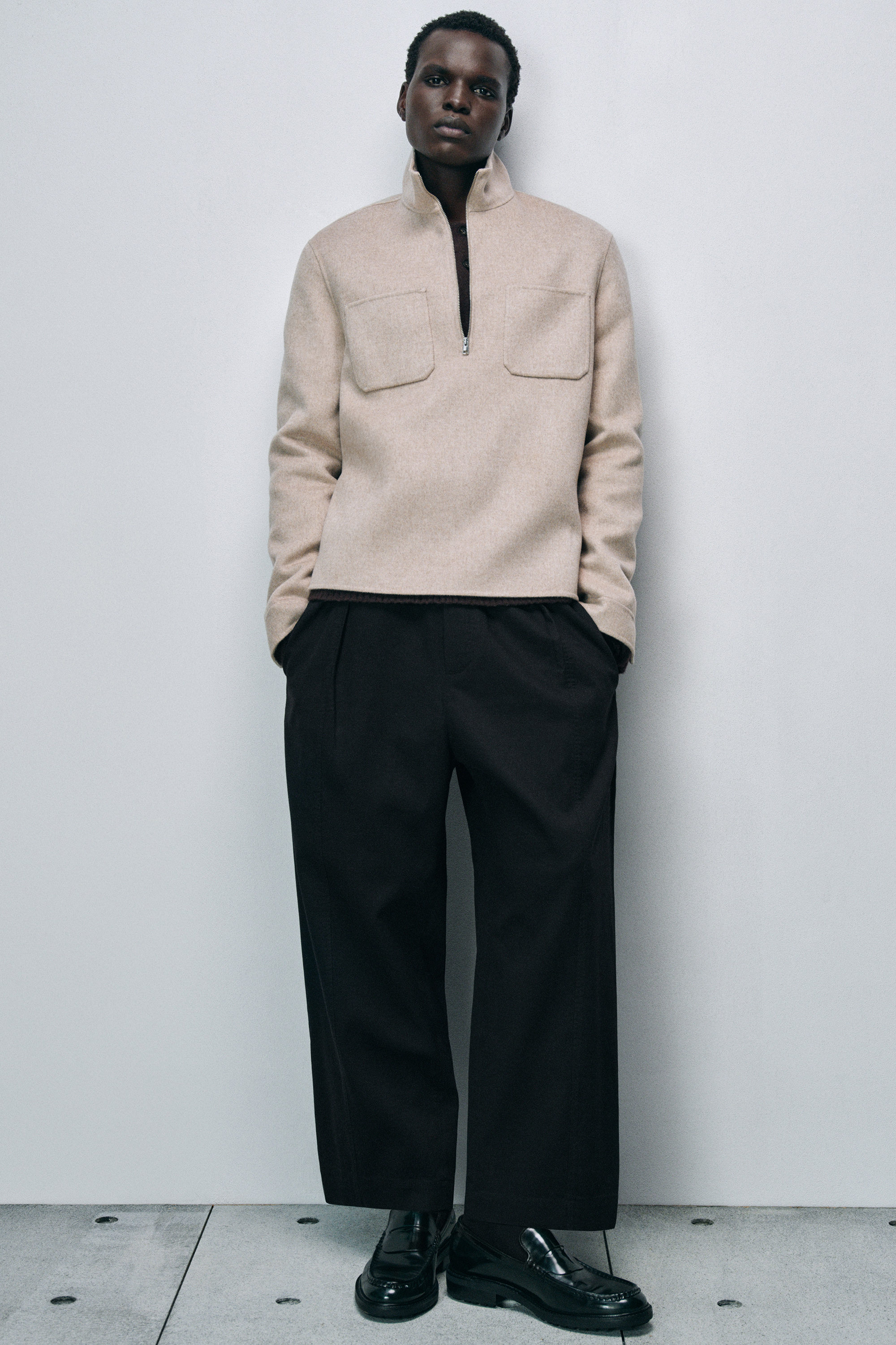 DOUBLE-FACED WOOL ZIP-UP OVERSHIRT - BEIGE | COS US