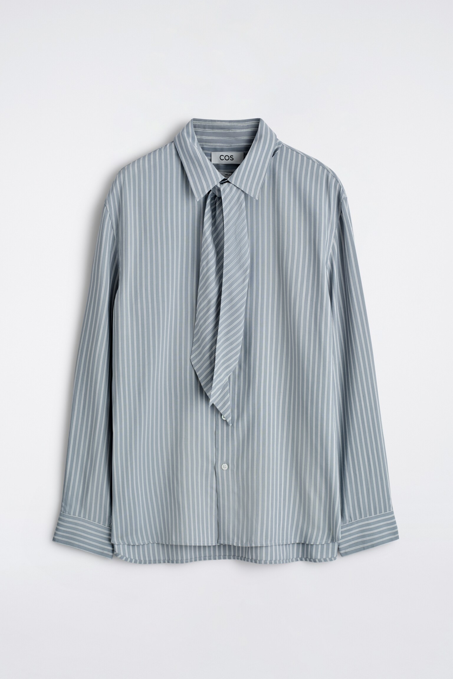 TIE-DETAIL STRIPED SHIRT - BLUE / STRIPED - 2