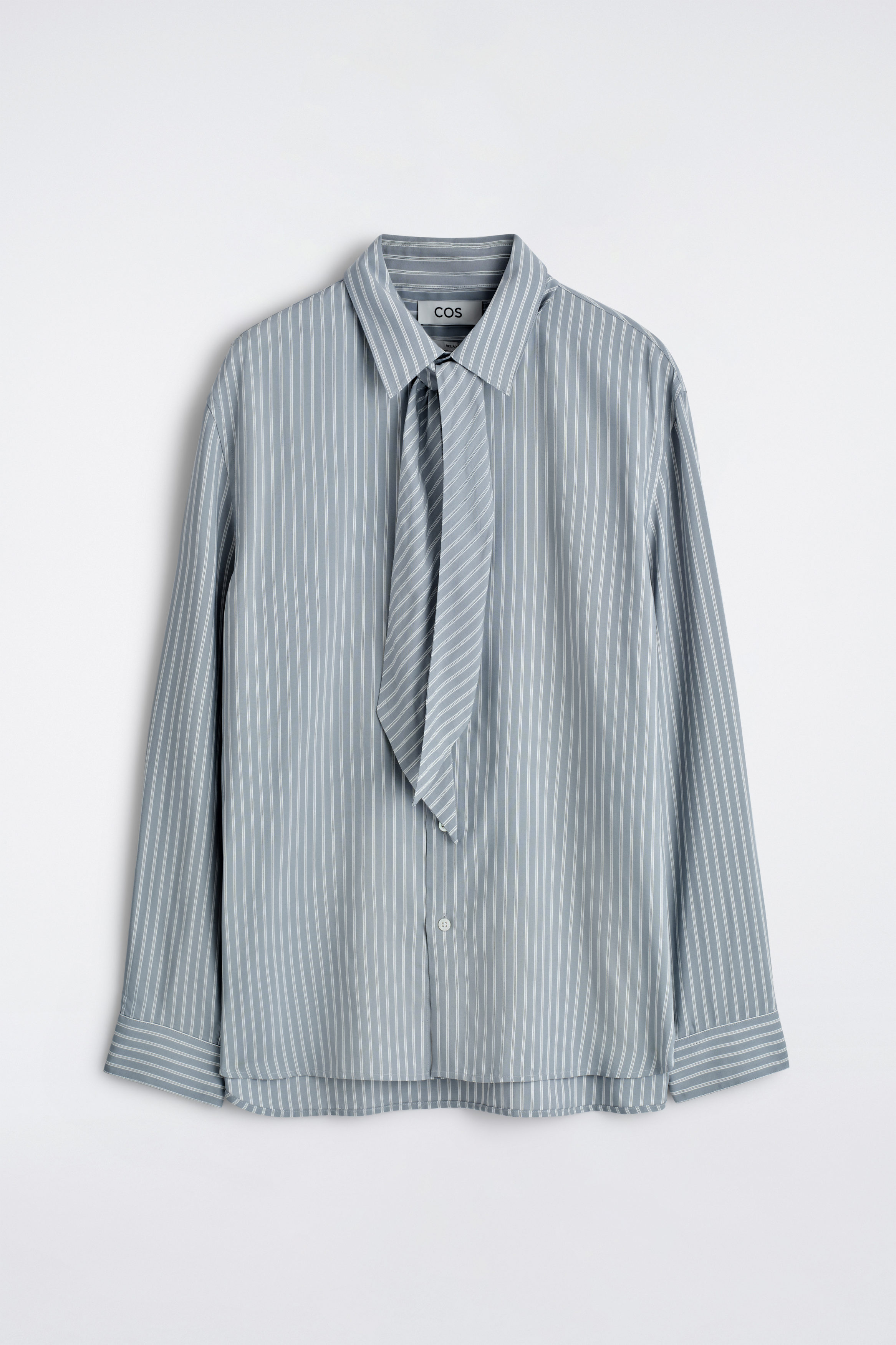 blue and white striped dress shirt and tie Blue & White Stripe Button Front Midi Dress - All Dresses