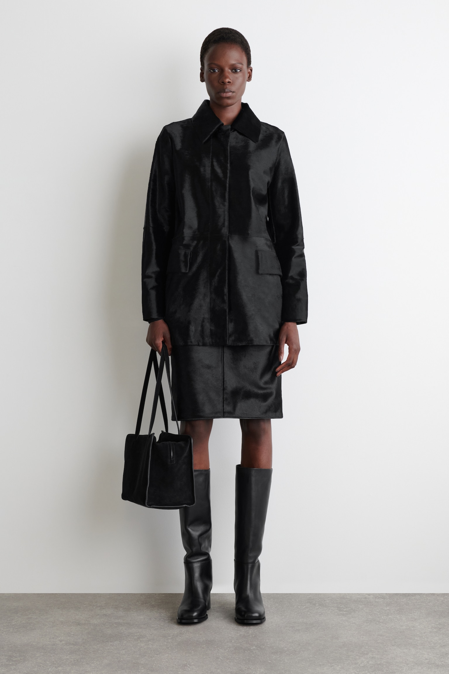 HEELED LEATHER KNEE BOOTS - BLACK