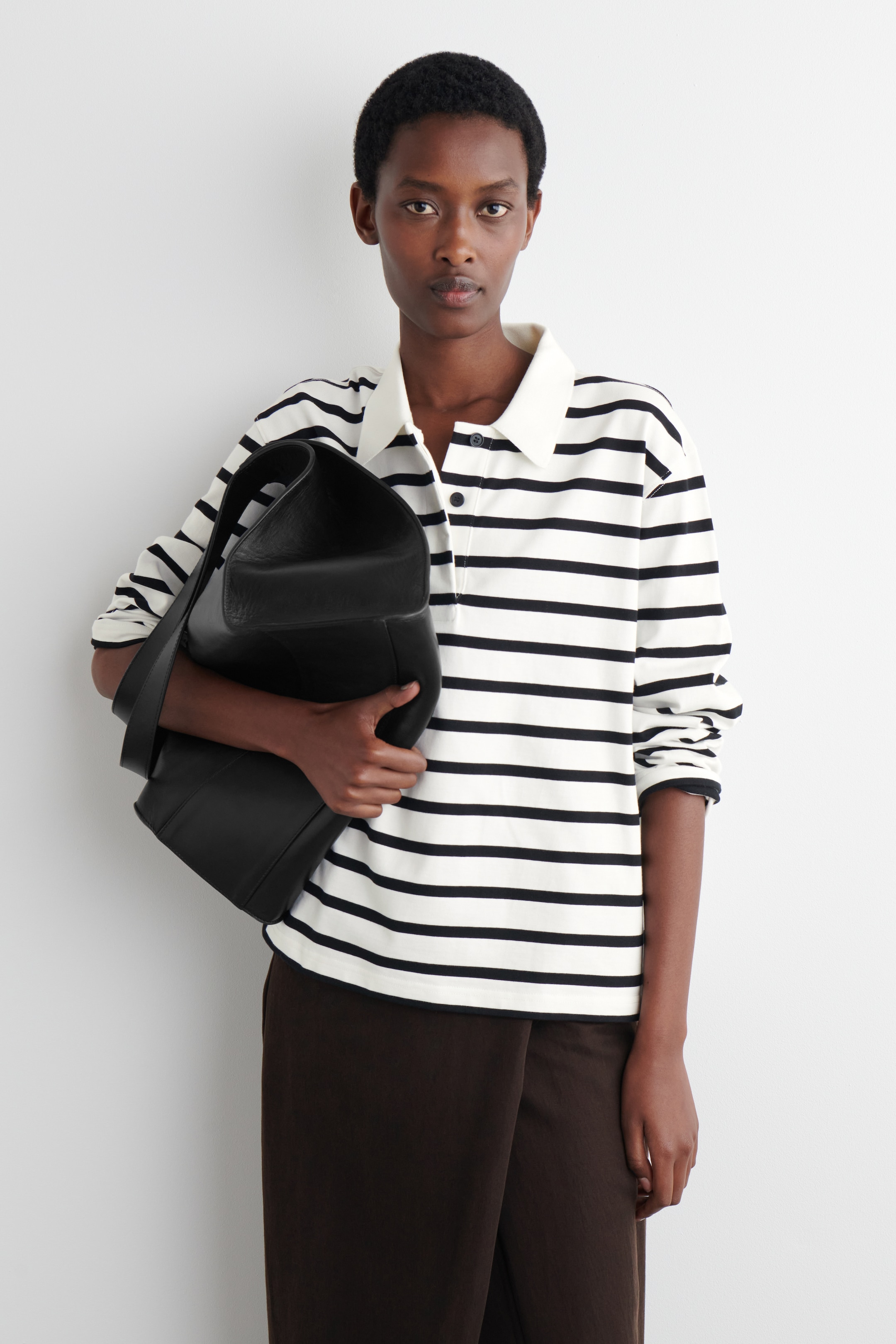 View larger image: RELAXED STRIPED LONG-SLEEVED POLO SHIRT - WHITE / STRIPED - Ladies | H&M GB 1