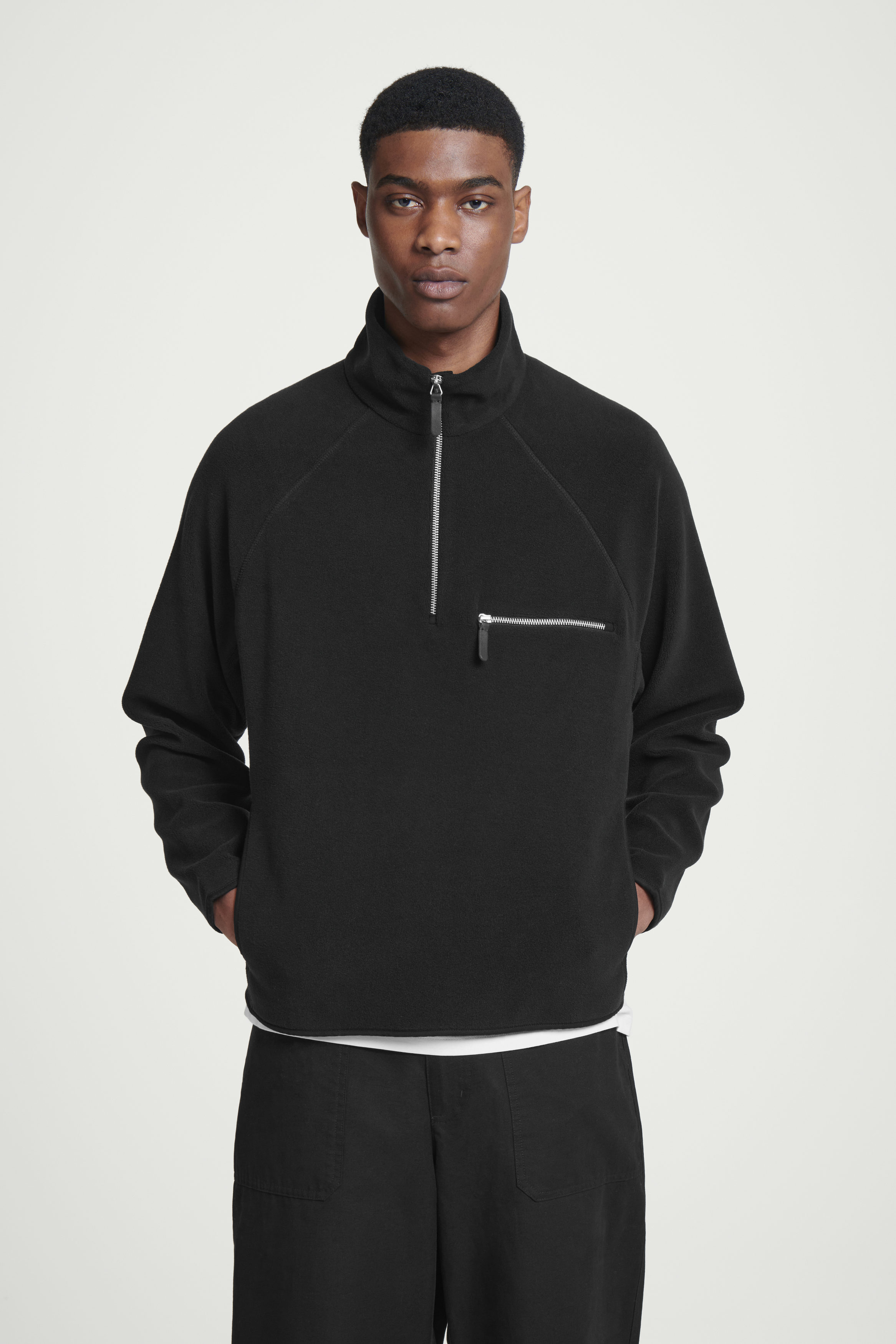 HALF-ZIP POLAR FLEECE JUMPER - BLACK | COS