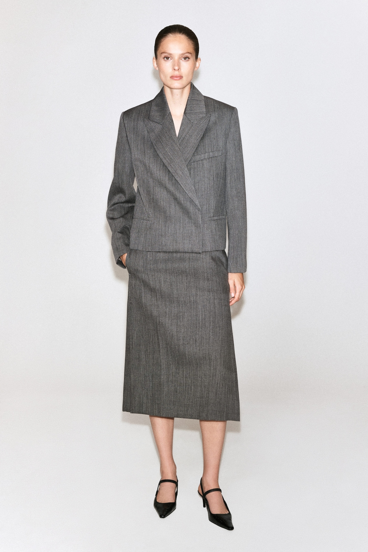 EXAGGERATED WOOL BLAZER — HEATHER