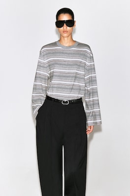 BRUSHED-COTTON LONG-SLEEVED T-SHIRT — GRAY / STRIPED 1