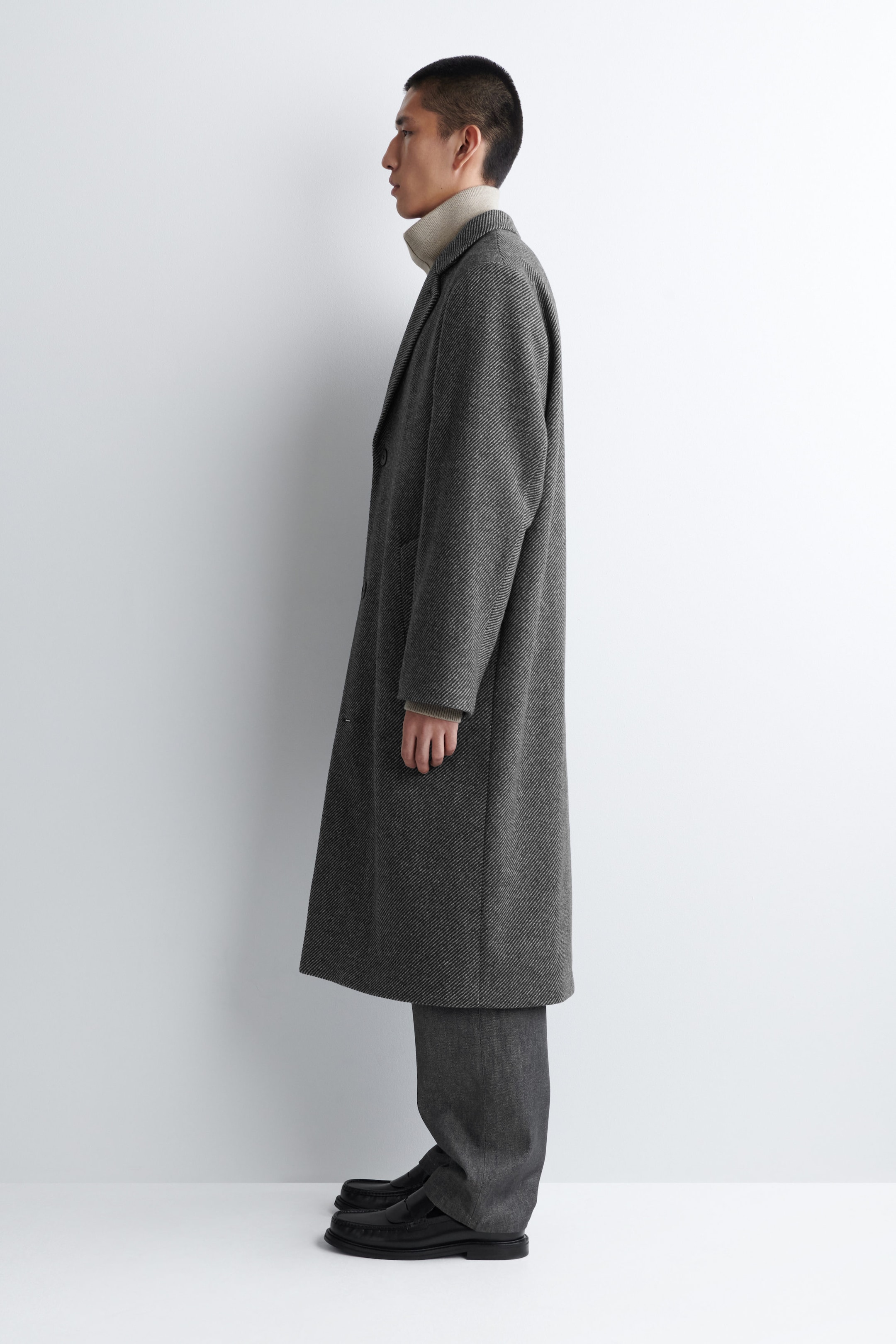SINGLE-BREASTED TEXTURED-WOOL LONG COAT