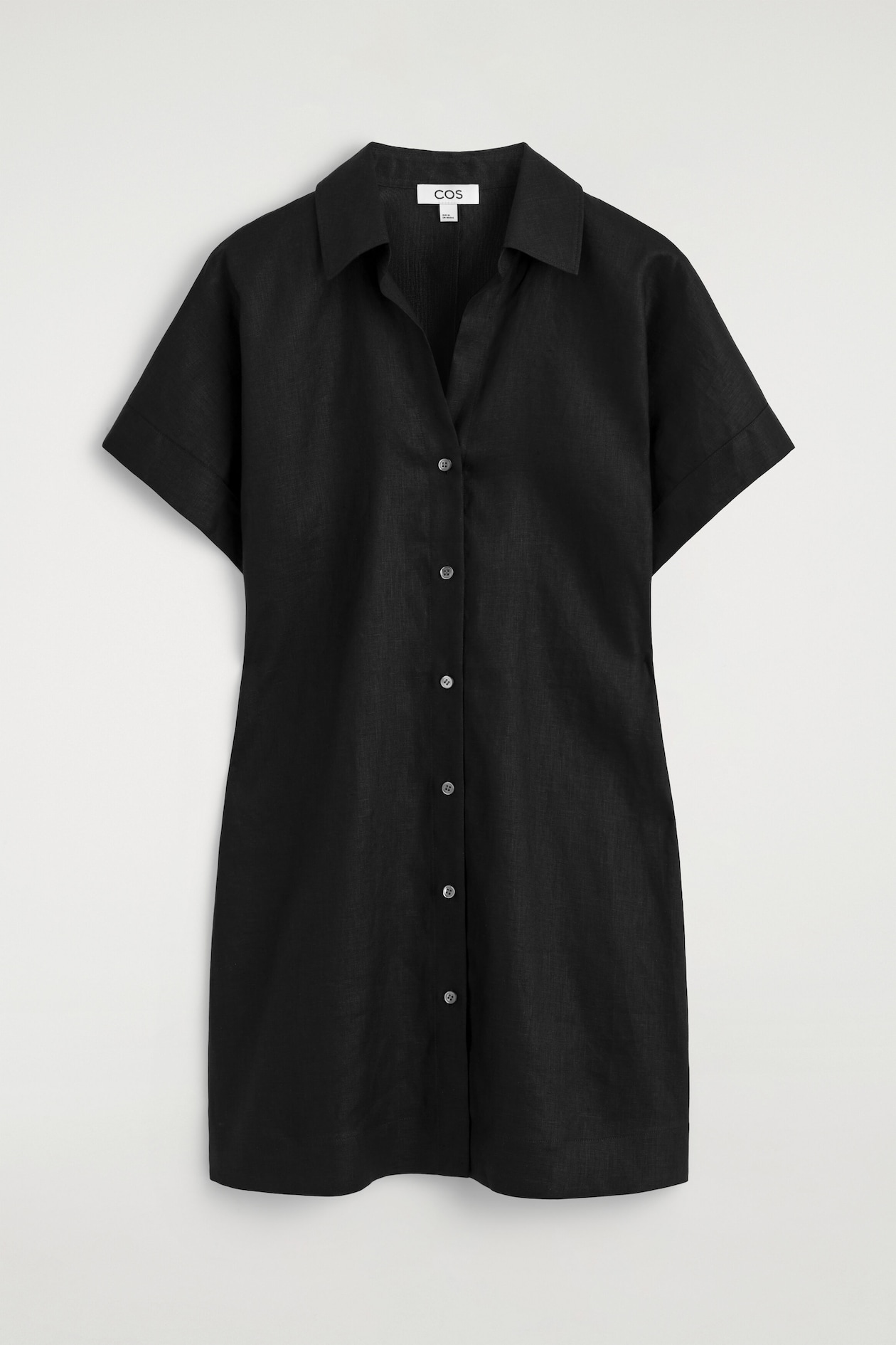 cos open collar linen shirt dress COS Women's Open-Collar Mini Shirt Dress in Black | Linen