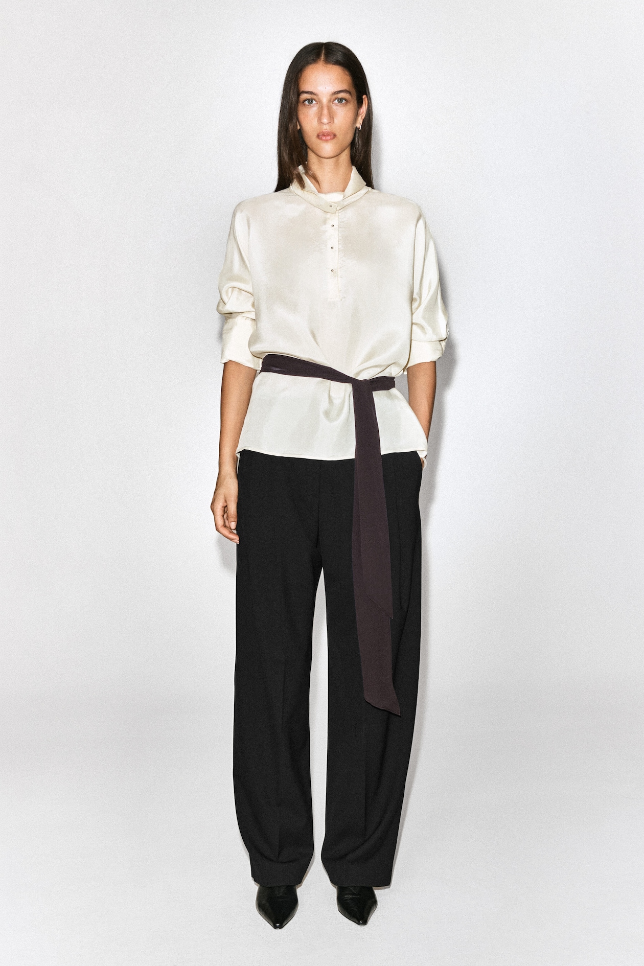 SLIM SHEER SILK SCARF — BROWN