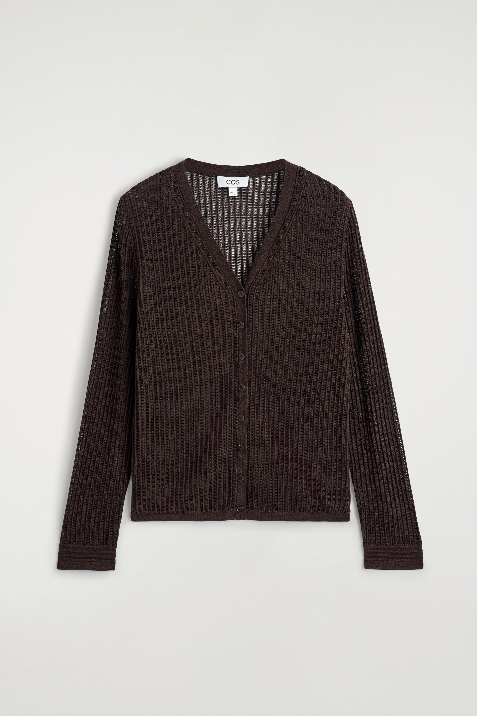CARDIGAN EN MAILLE AJOURÉE ET CÔTELÉE - BRUN