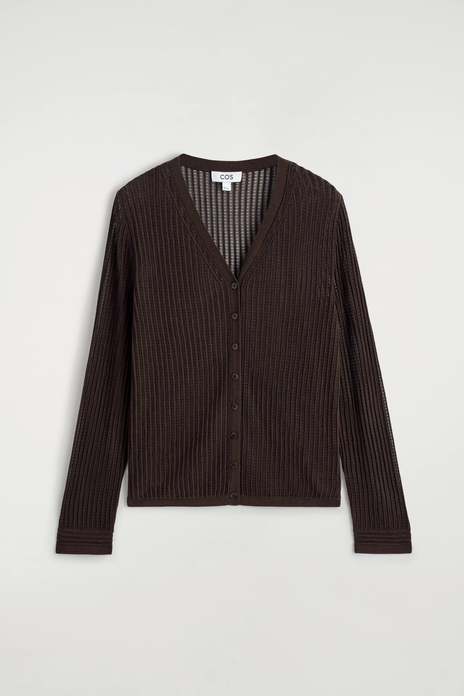 Ribgebreid opengewerkt vest - BRUIN - 1