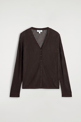 RIBBED OPEN-KNIT CARDIGAN — BROWN 8
