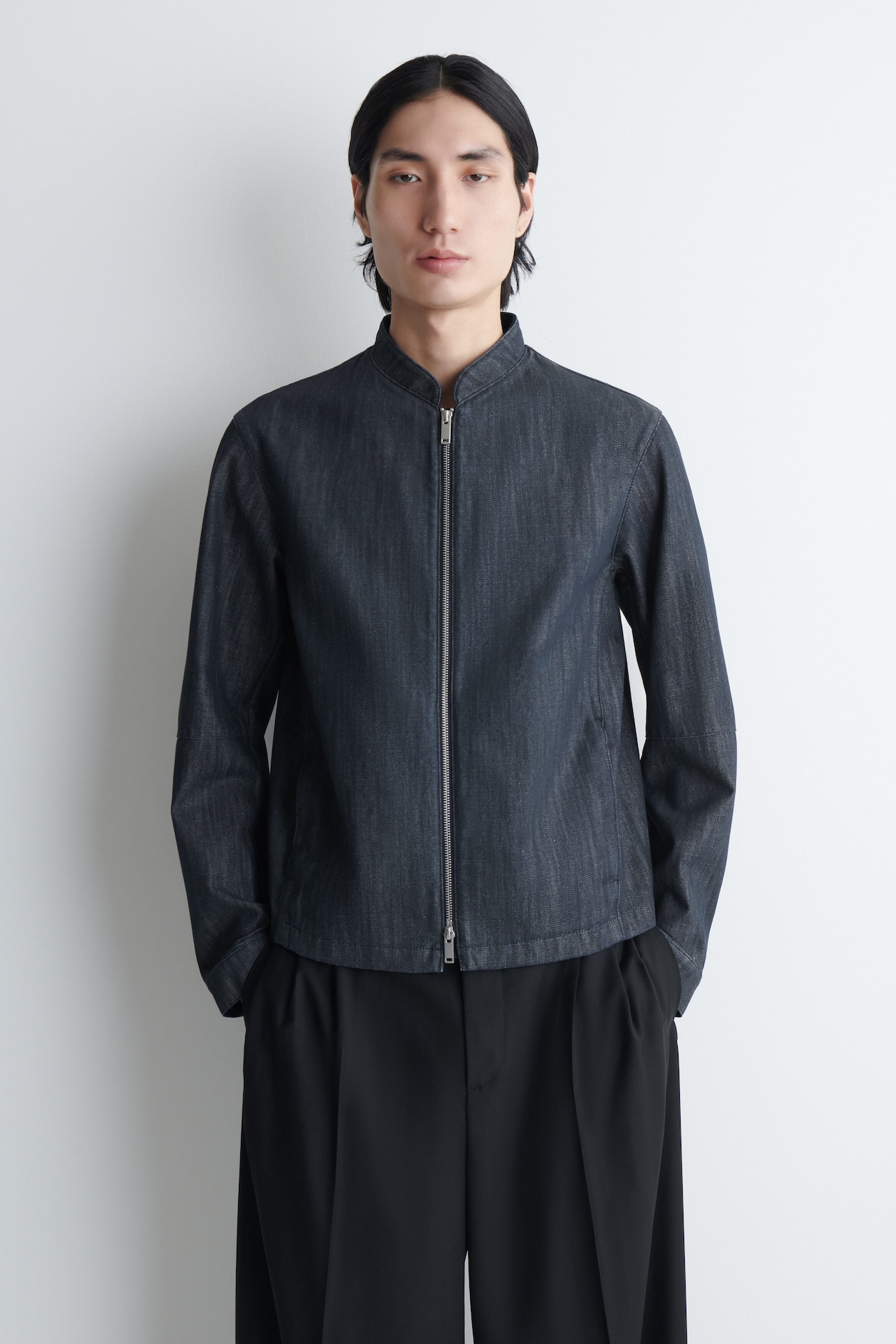 DENIM BOMBER JACKET — SLATE