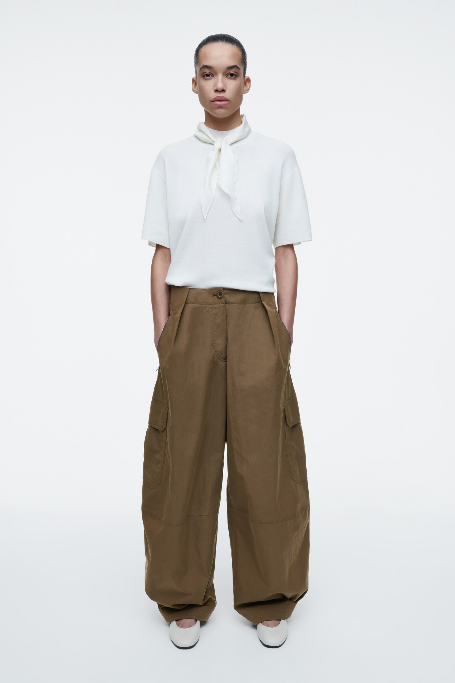 UTILITY BARREL-LEG TROUSERS - BROWN/DARK GREEN - 1