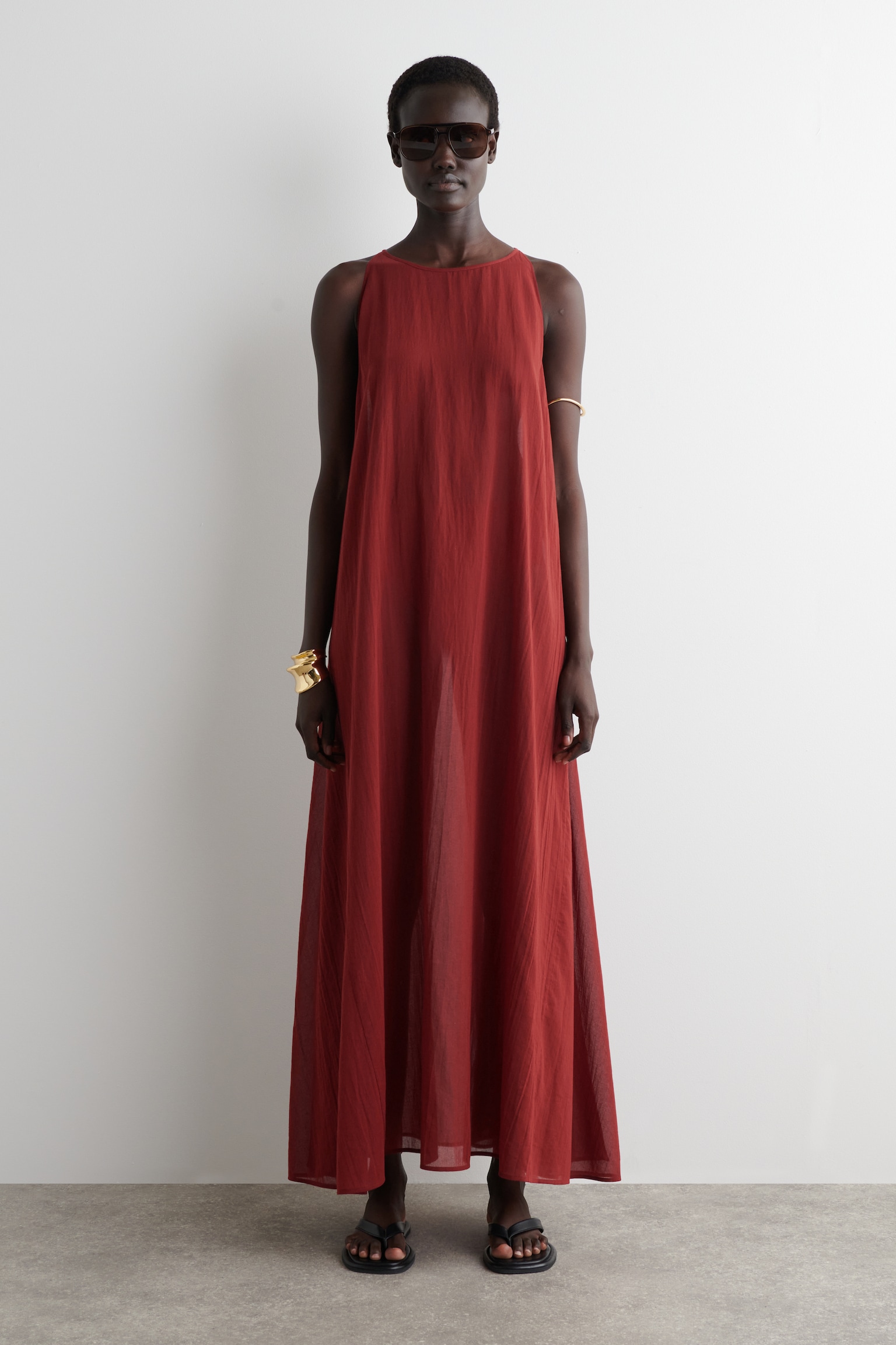 SHEER COTTON BEACH DRESS - RUST