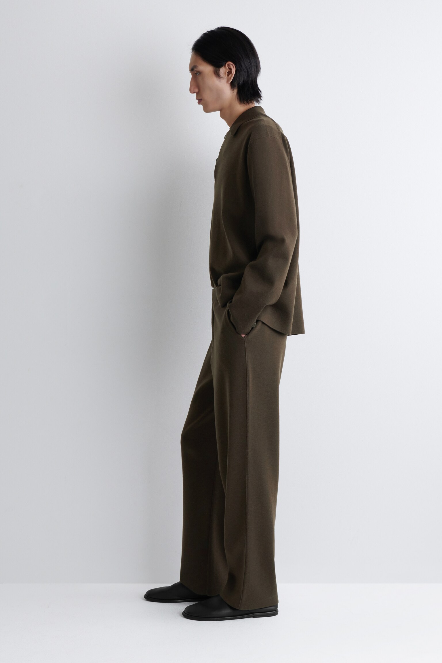 PANTALON DROIT EN MAILLE DE LAINE - BRUN FONCÉ - 4