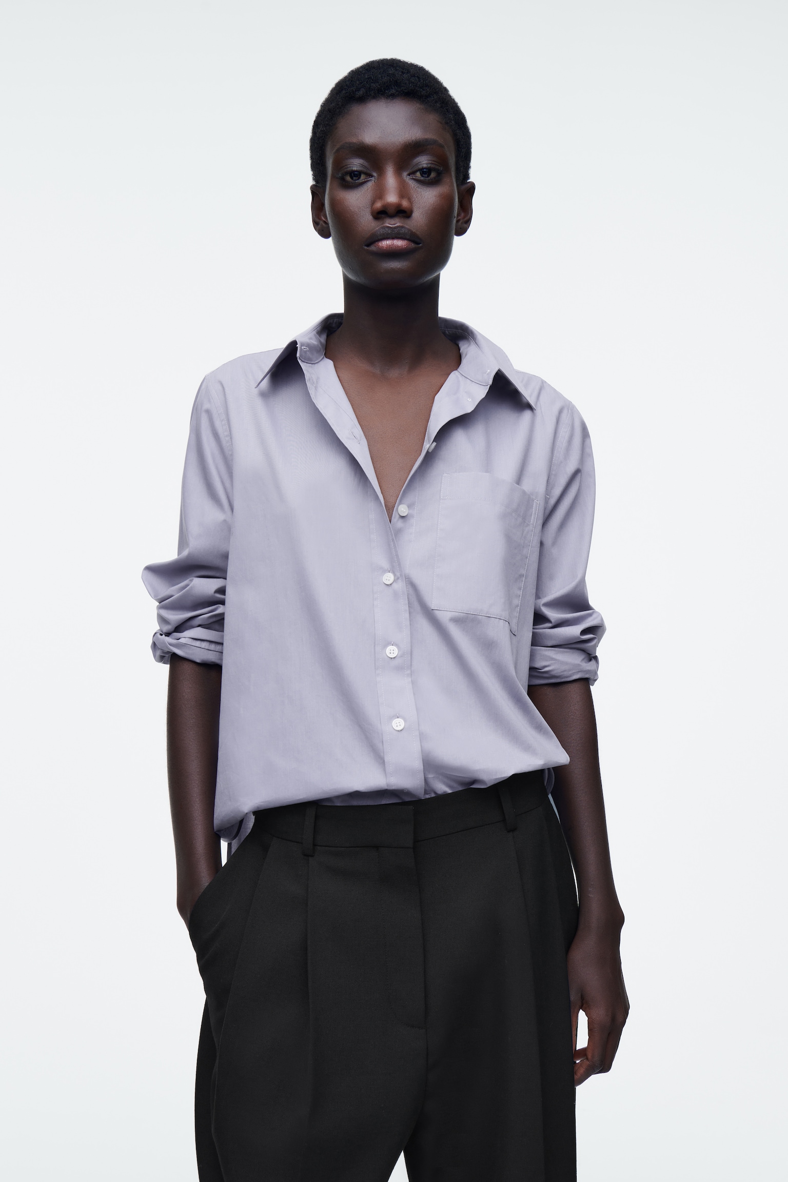 TAILORED PIMA COTTON SHIRT - LILAC/WHITE/BLUE / STRIPED/IVORY / PINSTRIPED/PINK