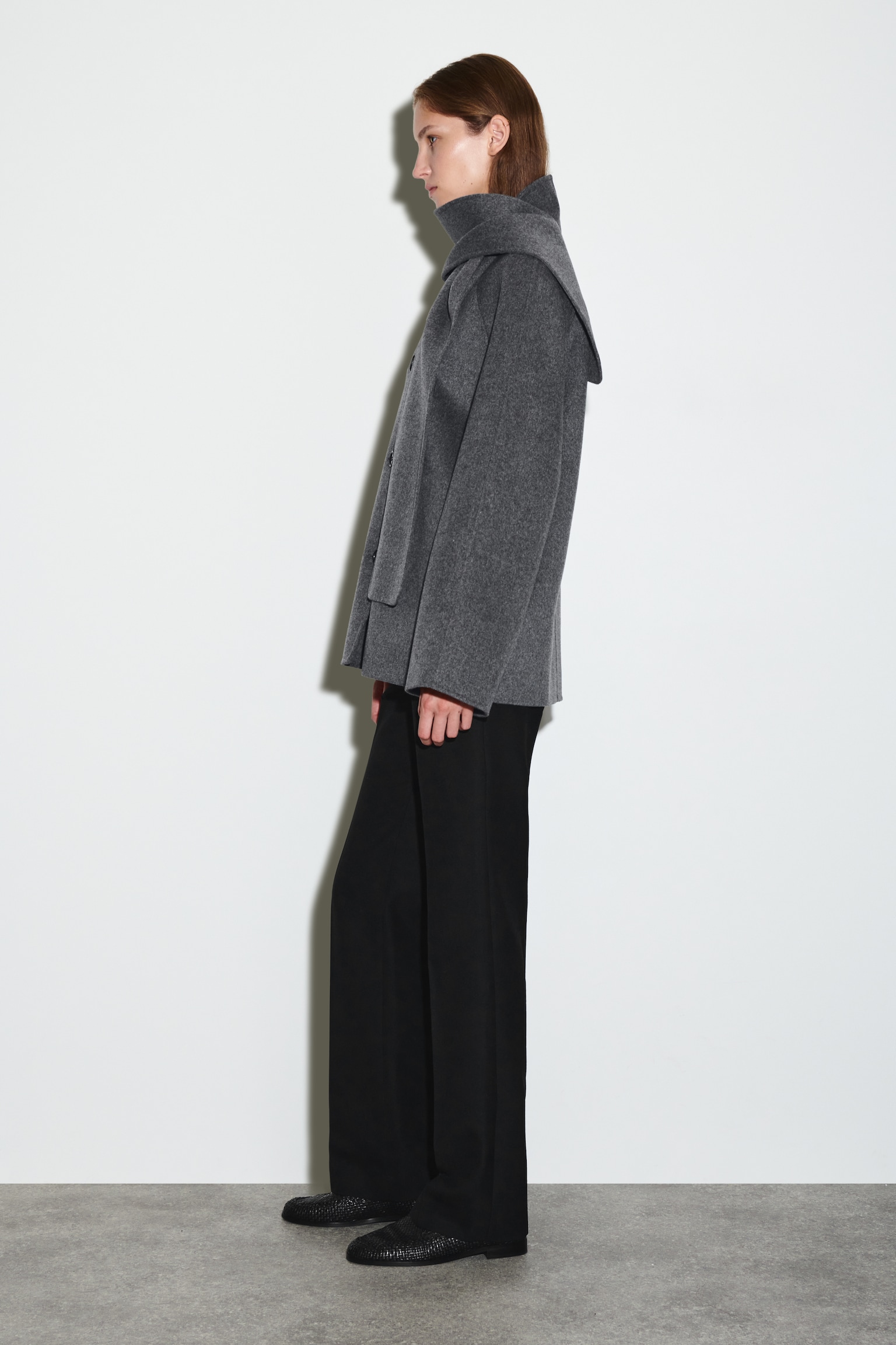 DOUBLE-FACED WOOL SCARF JACKET - GREY/BLACK - 6