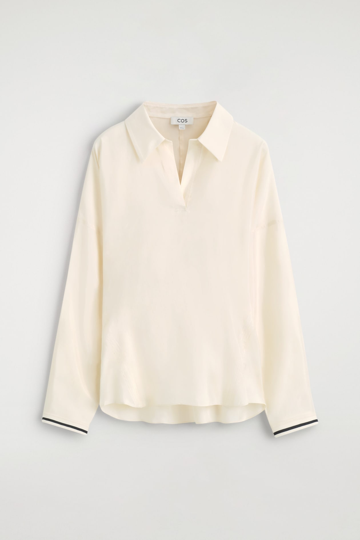 CONTRAST-TIPPED SCULPTED OPEN-COLLAR SHIRT — IVORY