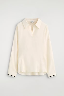 CONTRAST-TIPPED SCULPTED OPEN-COLLAR SHIRT — IVORY 9