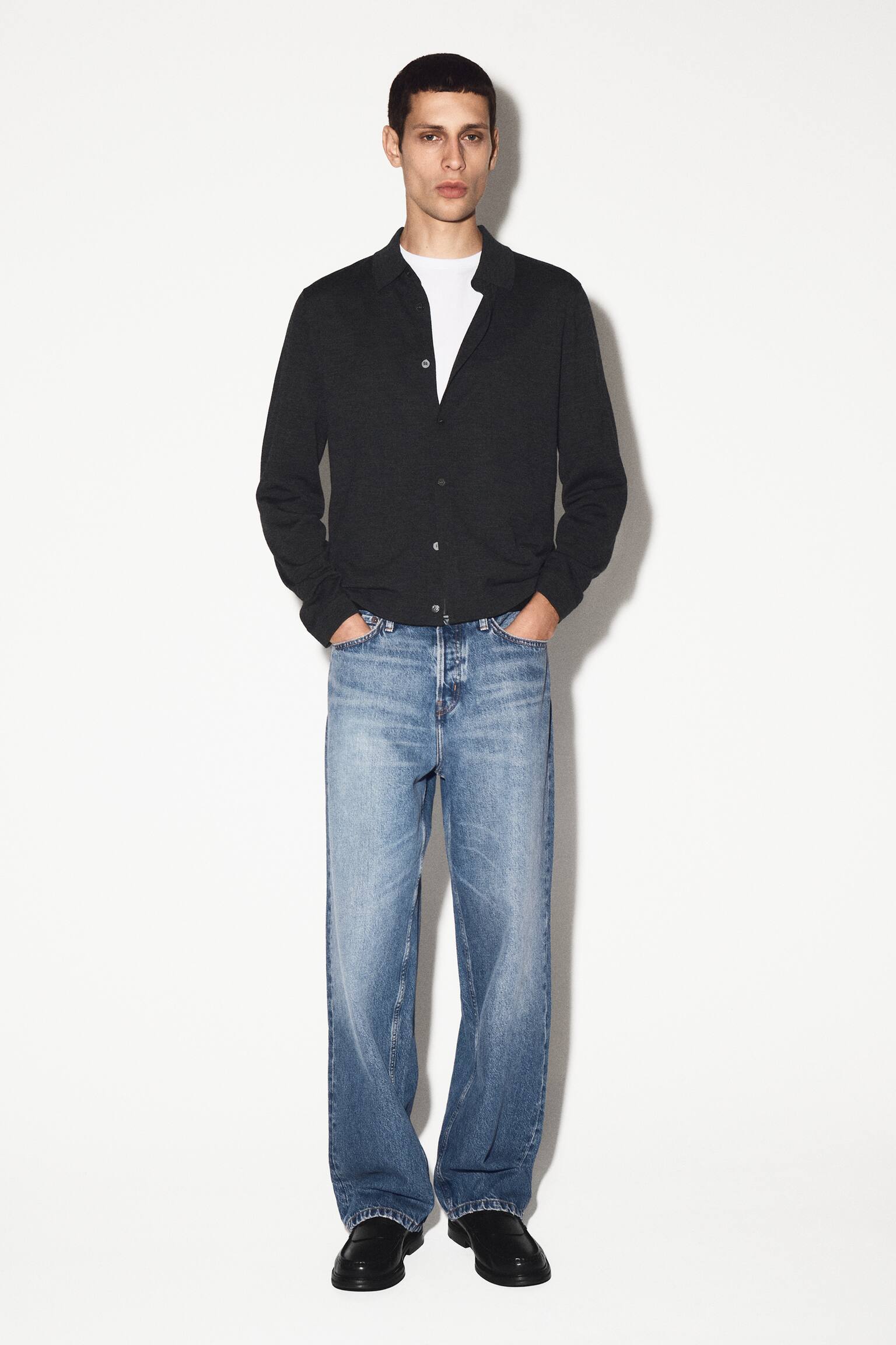 CAMICIA IN LANA MERINO - ANTRACITE/MARRONE MÉLANGE/NERO - 6