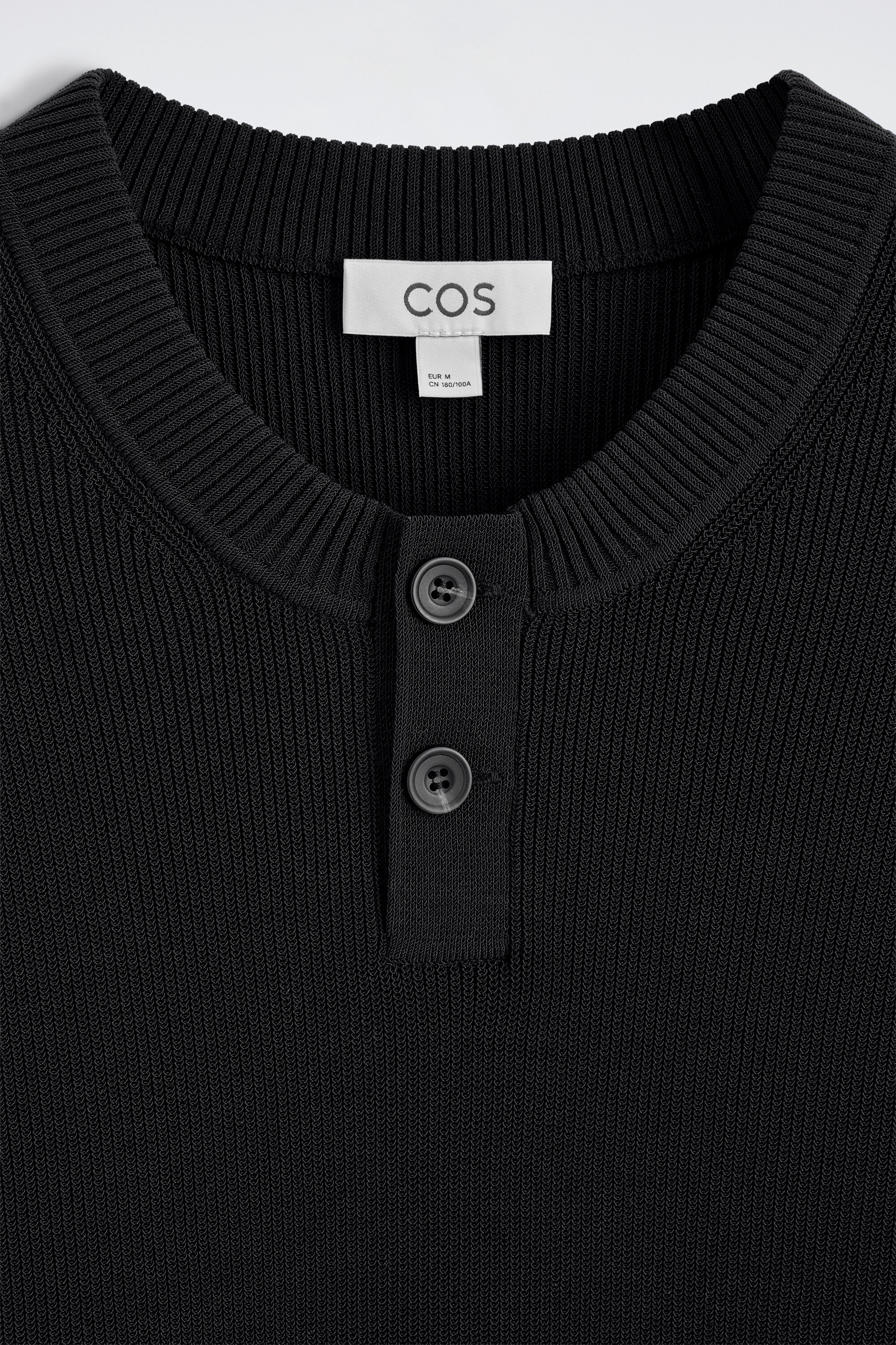 KNITTED COTTON HENLEY SWEATER - BLACK | COS US