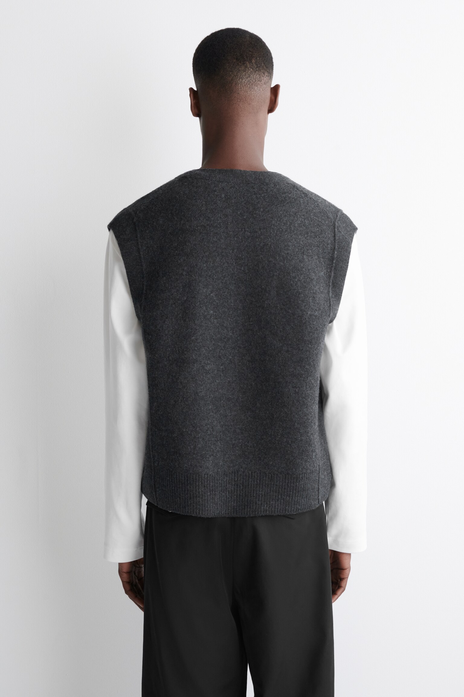 GILET BOUTONNÉ EN LAINE BOUILLIE - CHARBON/KAKI FONCÉ - 6