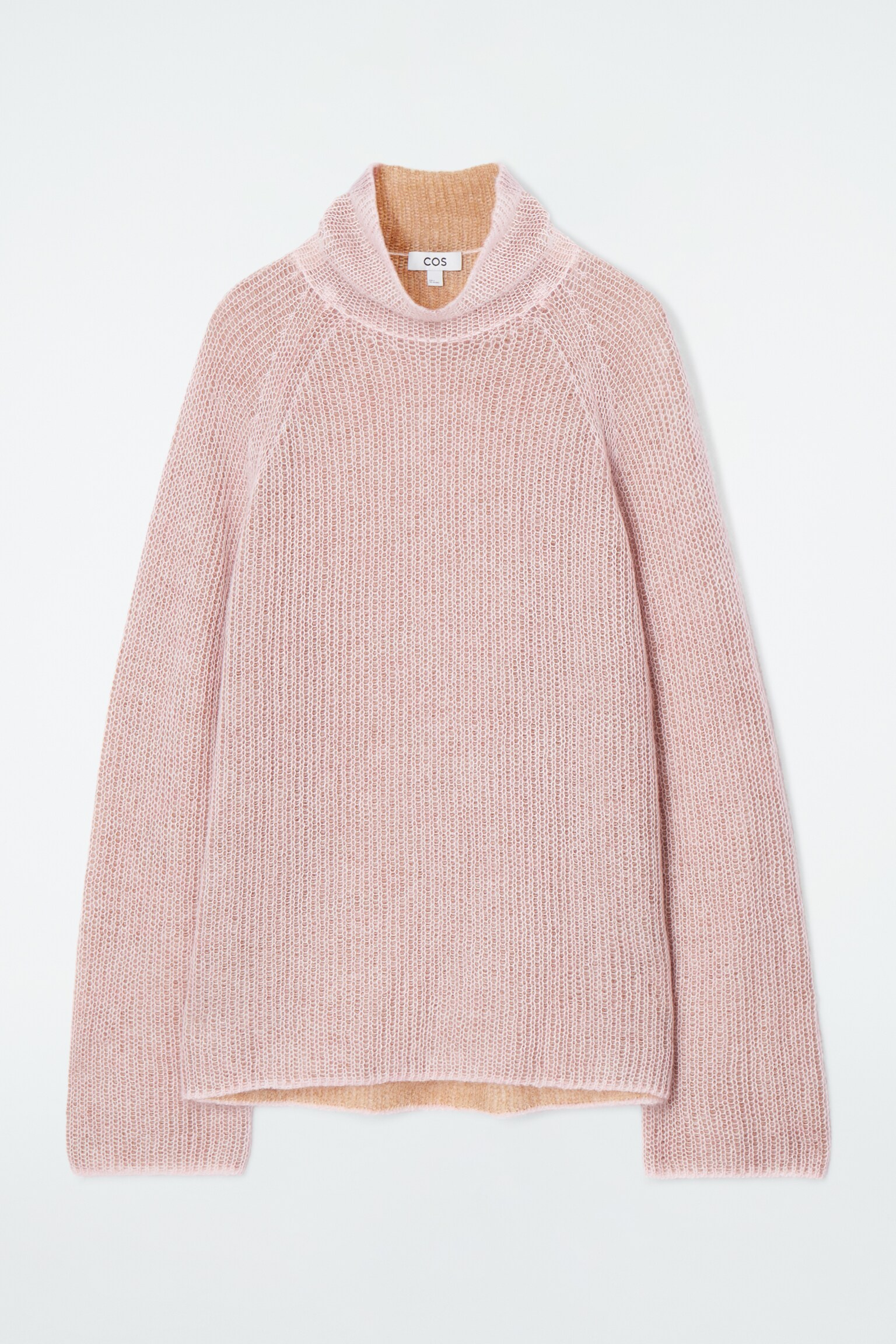 TWO-TONE MOHAIR TURTLENECK JUMPER - APRICOT / CAMEL