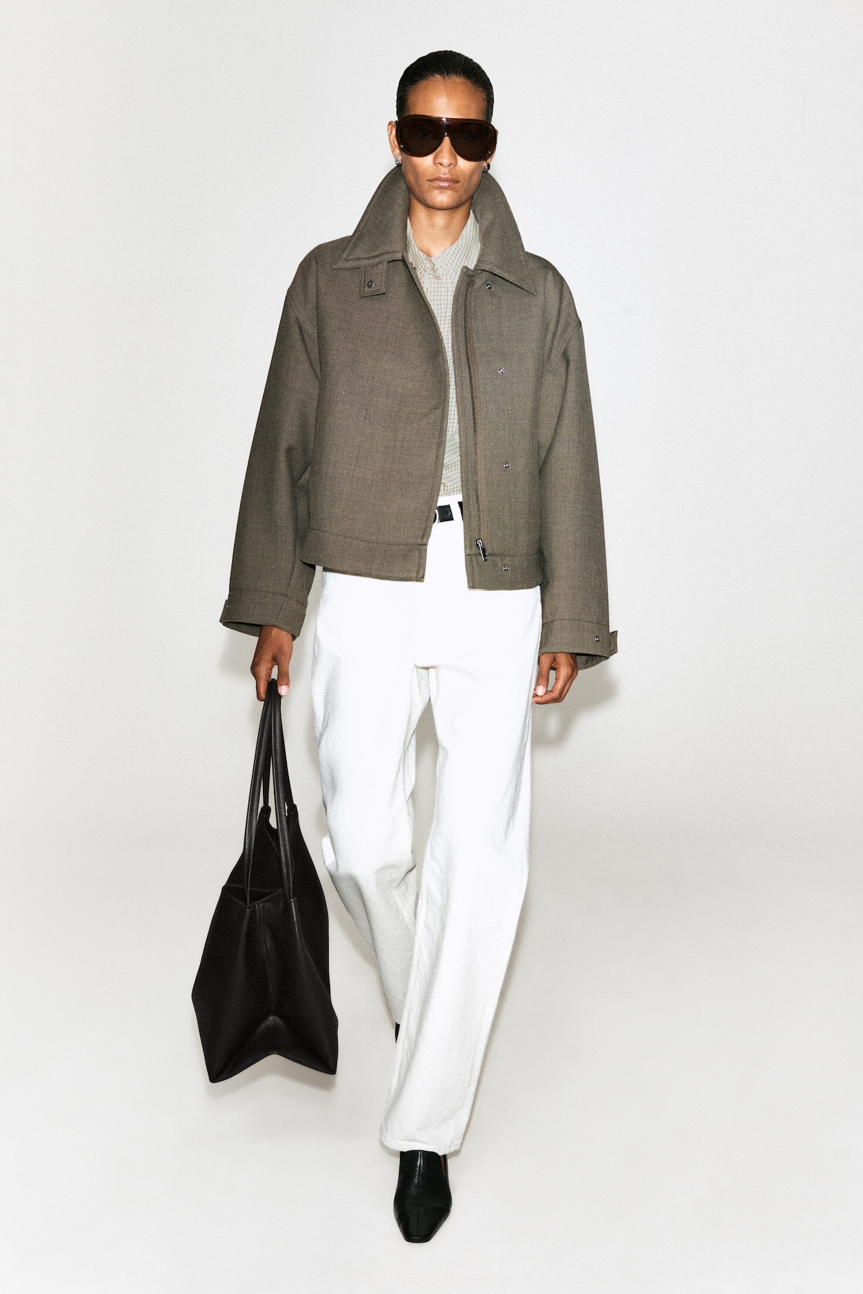 ROUNDED WOOL-BLEND TRENCH JACKET — FOSSIL-BROWN MÉLANGE