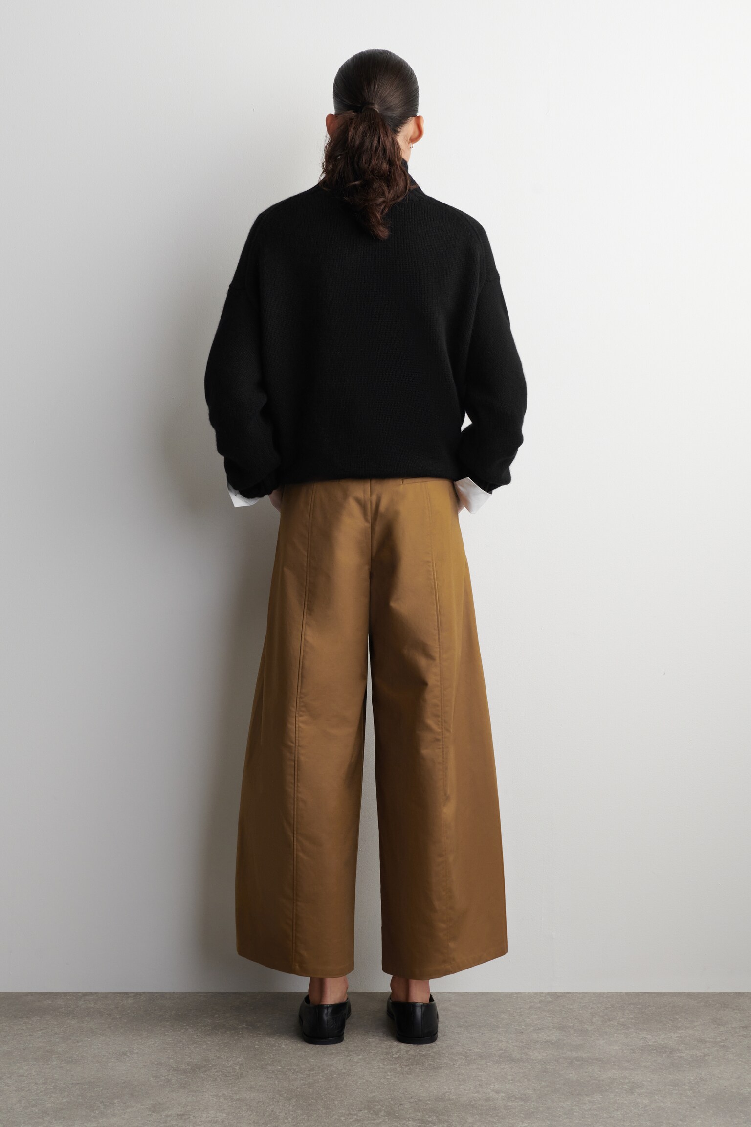 PANTALONI BARREL CROPPED IN COTONE - MARRONE/BIANCO - 5