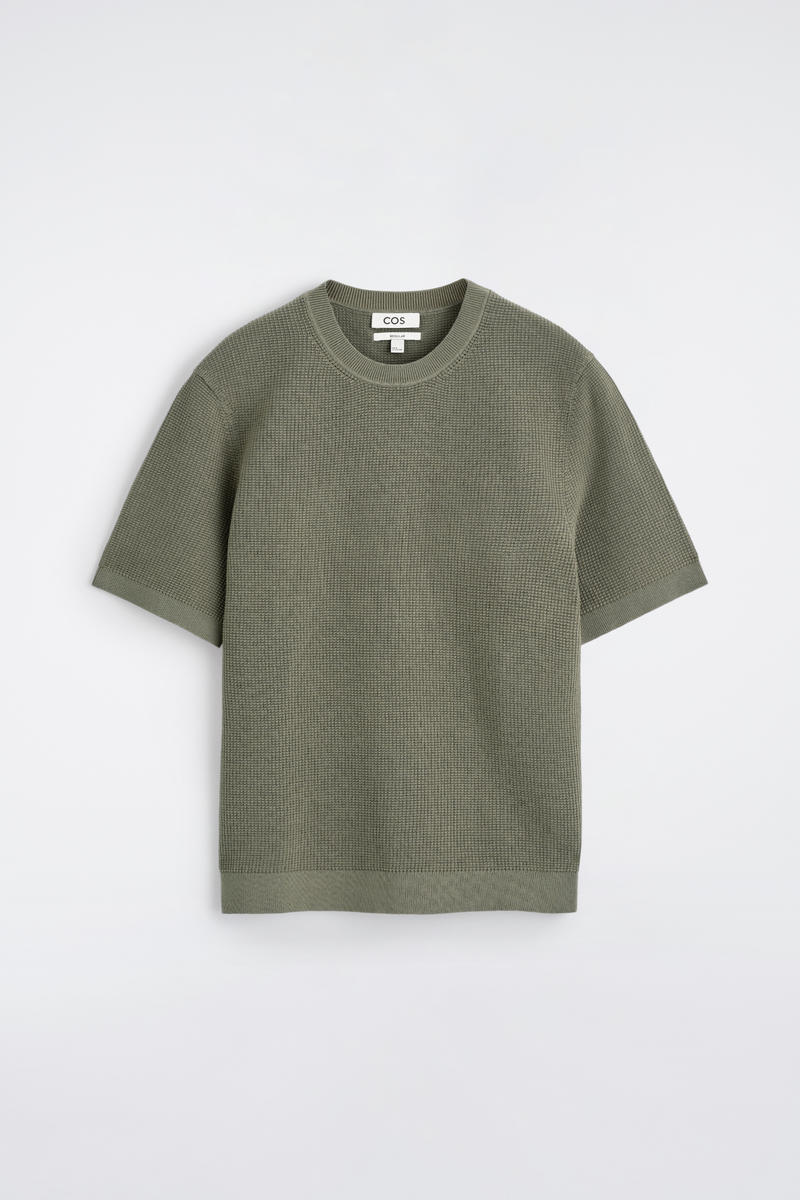 Waffle-Knit Cotton T-Shirt in Green