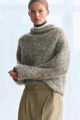 CHUNKY BRUSHED-CASHMERE HOODIE — GRAY MÉLANGE 8
