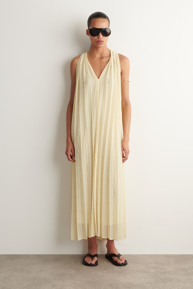 MAXIKLEID AUS GEORGETTE MIT BINDEDETAIL UND FALTEN - HELLGELB/POLKA-DOTS/SCHWARZ - 1