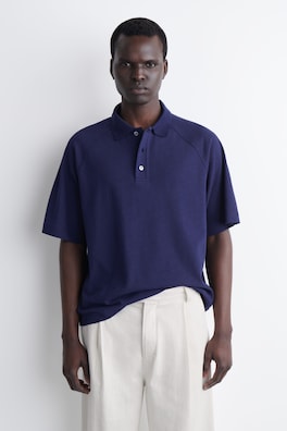 RELAXED COTTON-LINEN POLO SHIRT — NAVY 1