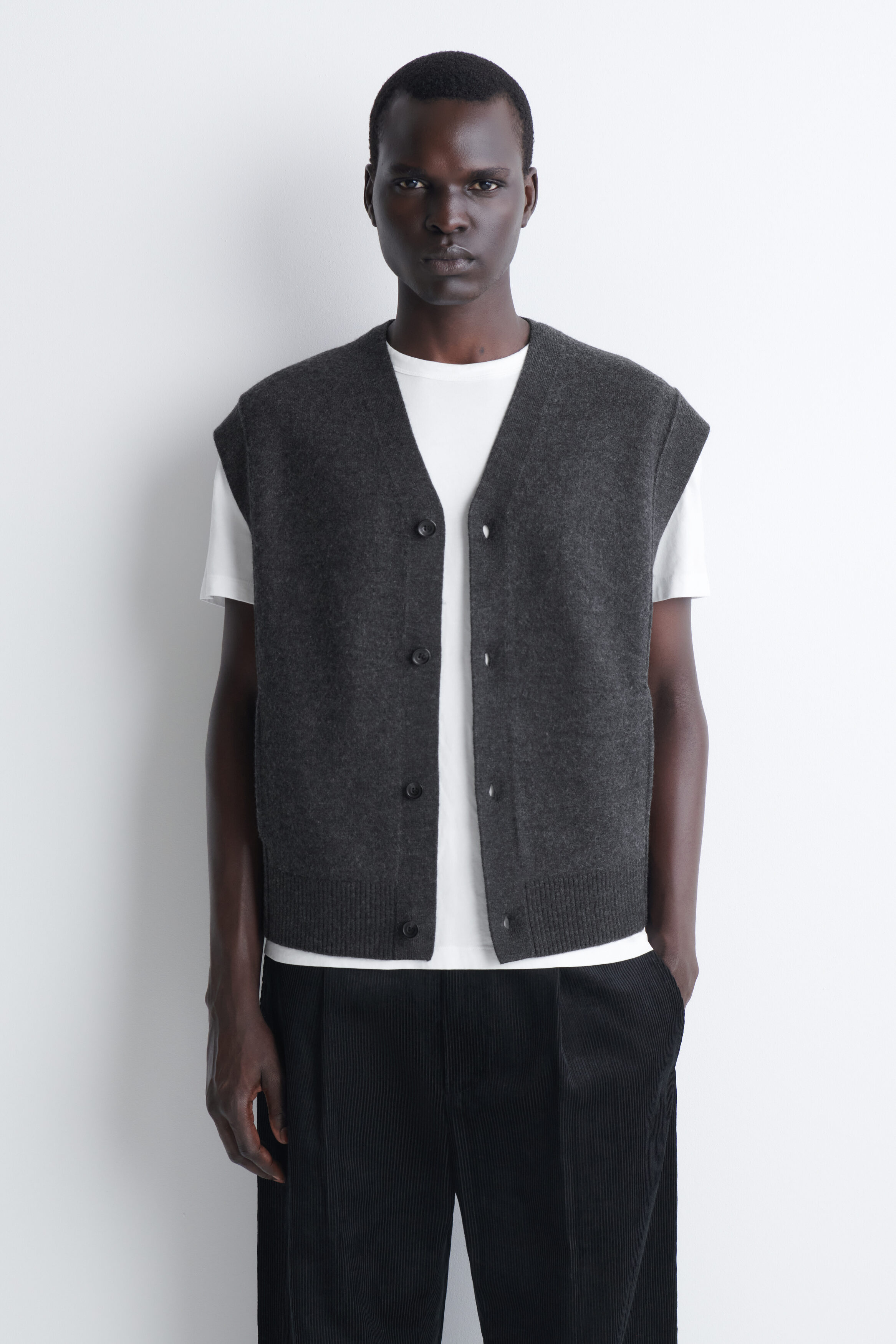 BUTTONED BOILED-WOOL VEST
