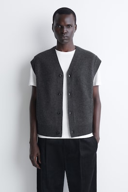 BUTTONED BOILED-WOOL VEST — CHARCOAL MÉLANGE 1