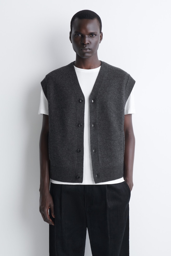 BUTTONED BOILED-WOOL VEST — CHARCOAL MÉLANGE