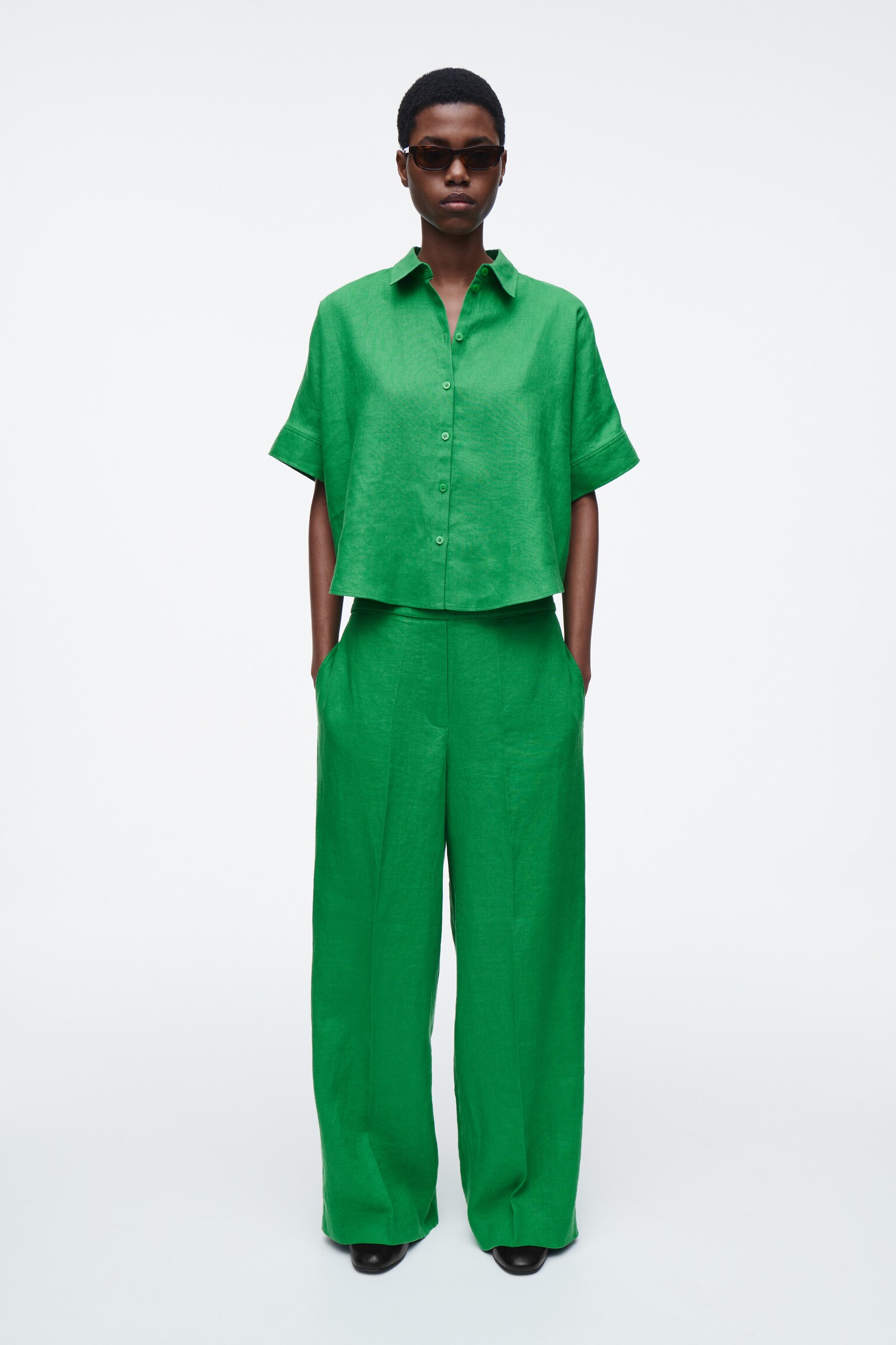 PANTALONES DE LINO SASTRE DE PERNERA RECTA - VERDE/AMARILLO MANTEQUILLA - 7