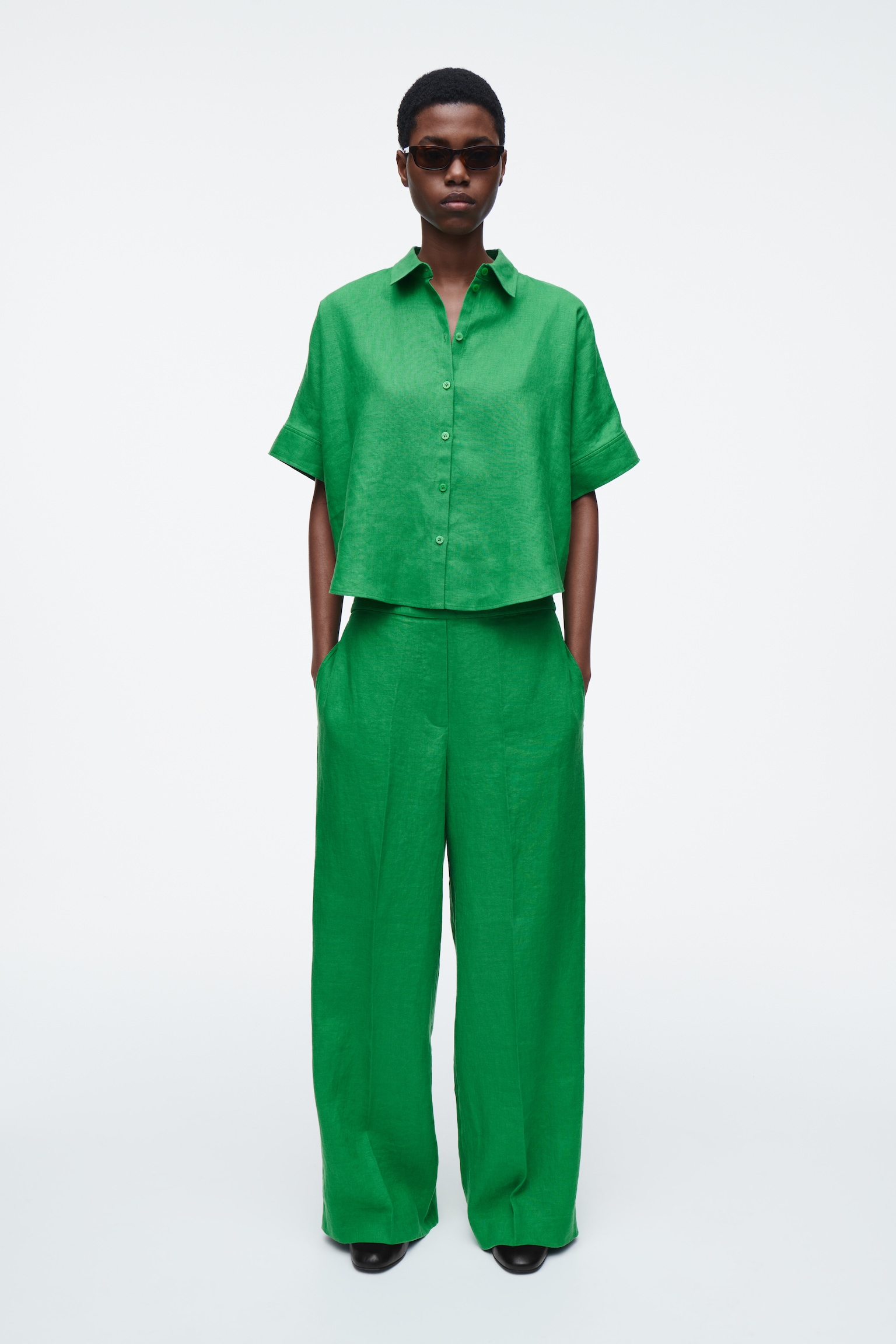 PANTALONES DE LINO SASTRE DE PERNERA RECTA - VERDE/AMARILLO MANTEQUILLA - 7