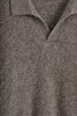 BRUSHED PURE CASHMERE POLO SWEATER — STONE 1