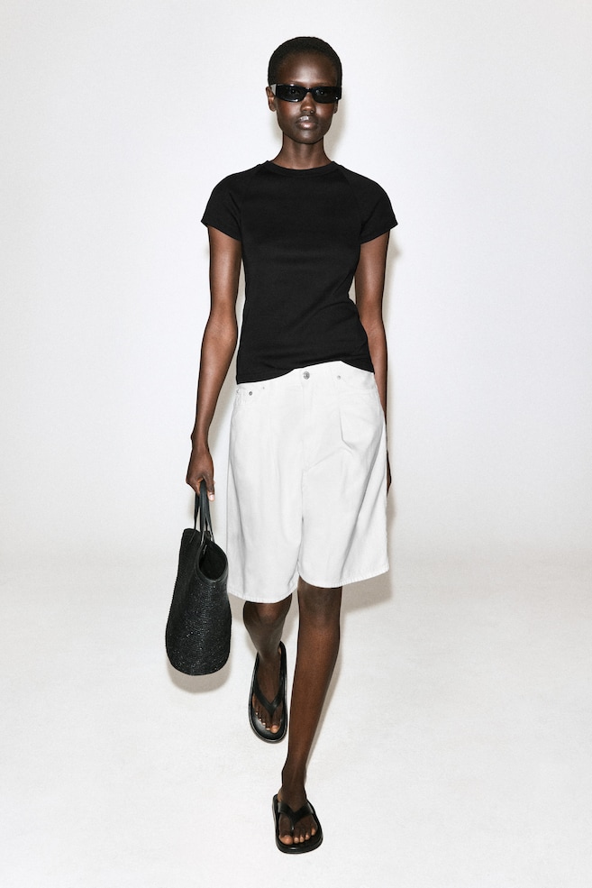 WIDE-LEG DENIM SHORTS — WHITE